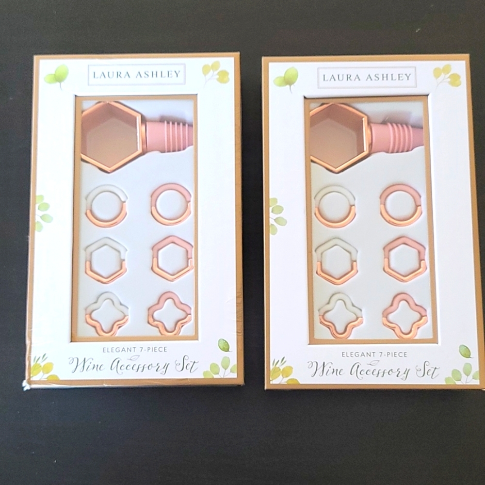 NWT Laura Ashley Set of Two (2) Wine Accessory Sets in Rose Gold, White and Pink